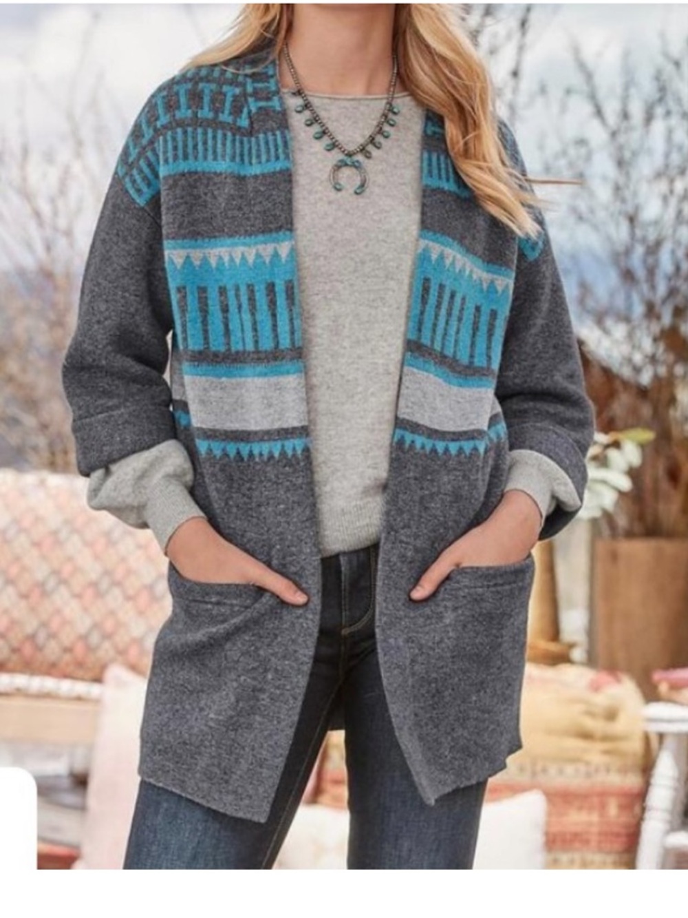 SUNDANCE Quiet Isle Cardigan Cashmere Lambswool Blend Sweater Small Boho Pockets